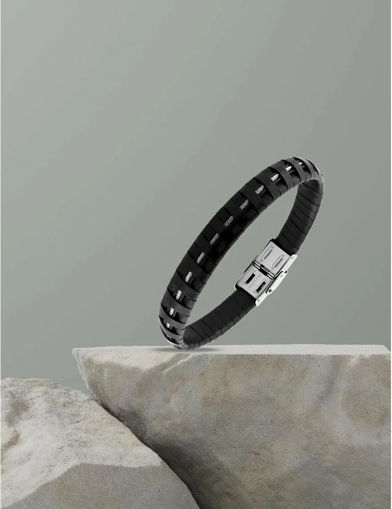 CARGO Bracelet Acier Cuir Tressé Câble Fermoir Dentelé – Image 2