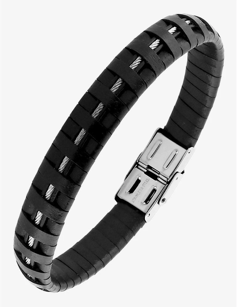 CARGO Bracelet Acier Cuir Tressé Câble Fermoir Dentelé – Image 4