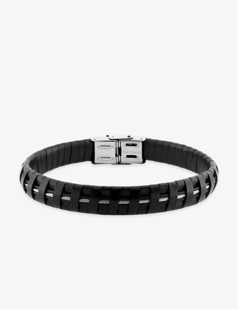 CARGO Bracelet Acier Cuir Tressé Câble Fermoir Dentelé