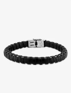 CARGO Bracelet Acier Cuir Tressé Fermoir Dentelé