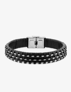 CARGO Bracelet Acier Cuir Tressé Triple Câbles