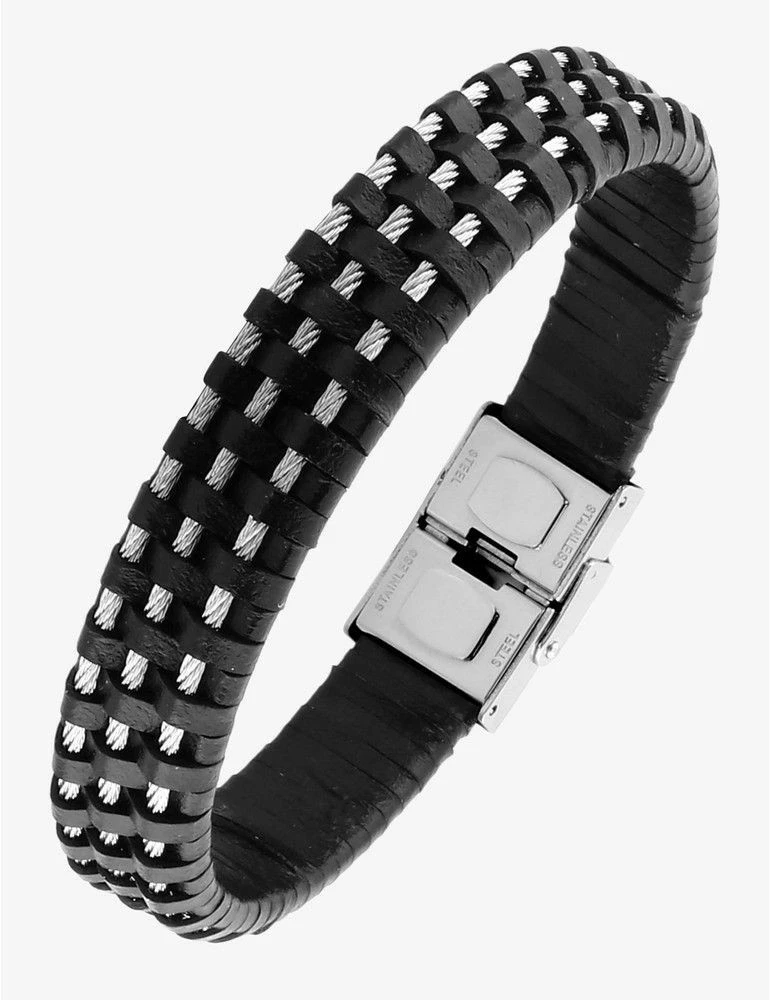 CARGO Bracelet Acier Cuir Tressé Triple Câbles – Image 4