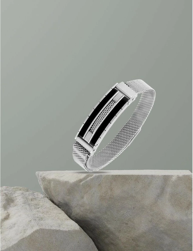 CARGO Bracelet Acier En Maille Et Céramique Noire – Image 2