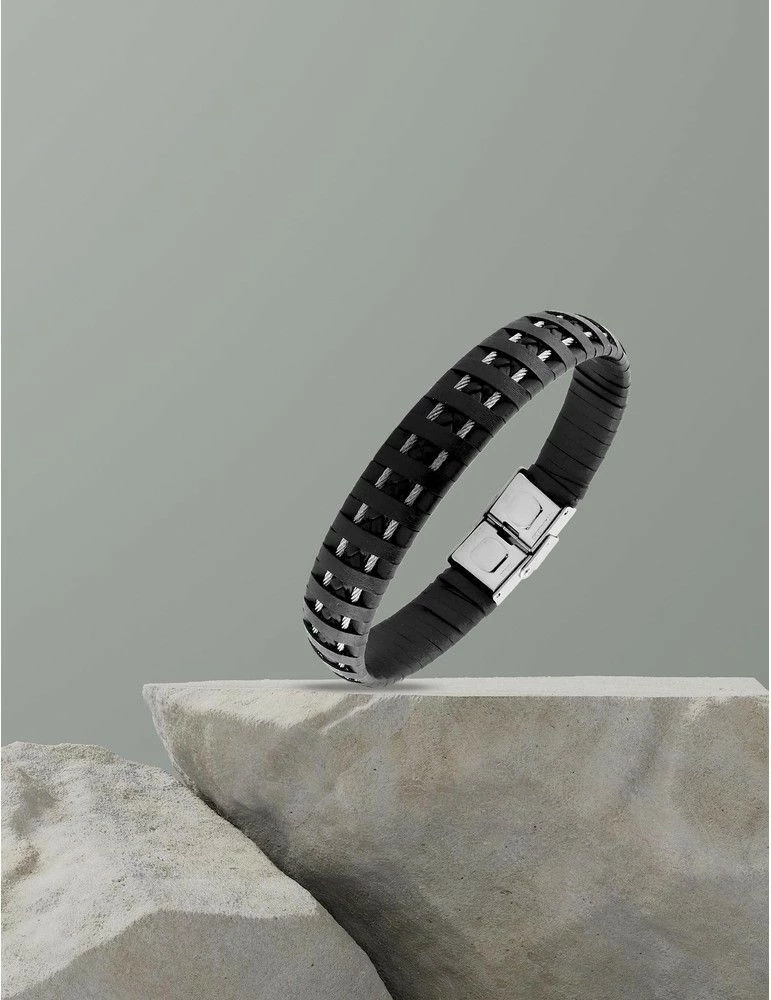 CARGO Bracelet Acier Lanières De Cuir Et Câbles – Image 2