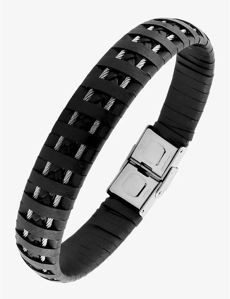 CARGO Bracelet Acier Lanières De Cuir Et Câbles – Image 4