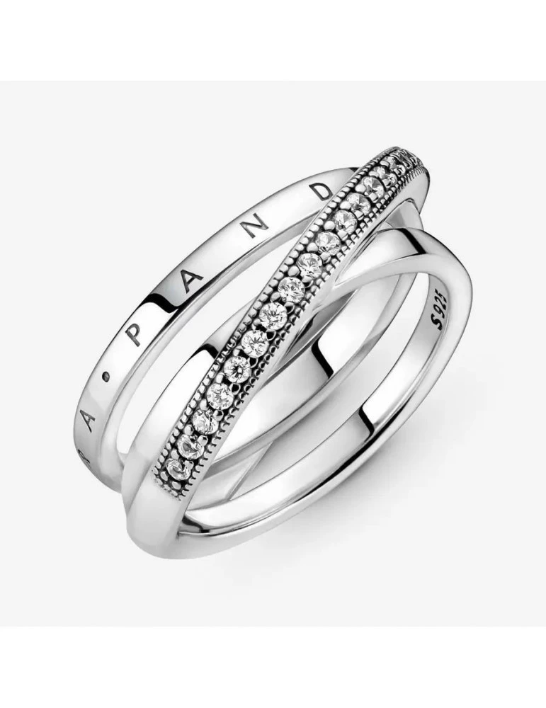 PANDORA Bague Anneau Triple Pavé Croisé – Image 2