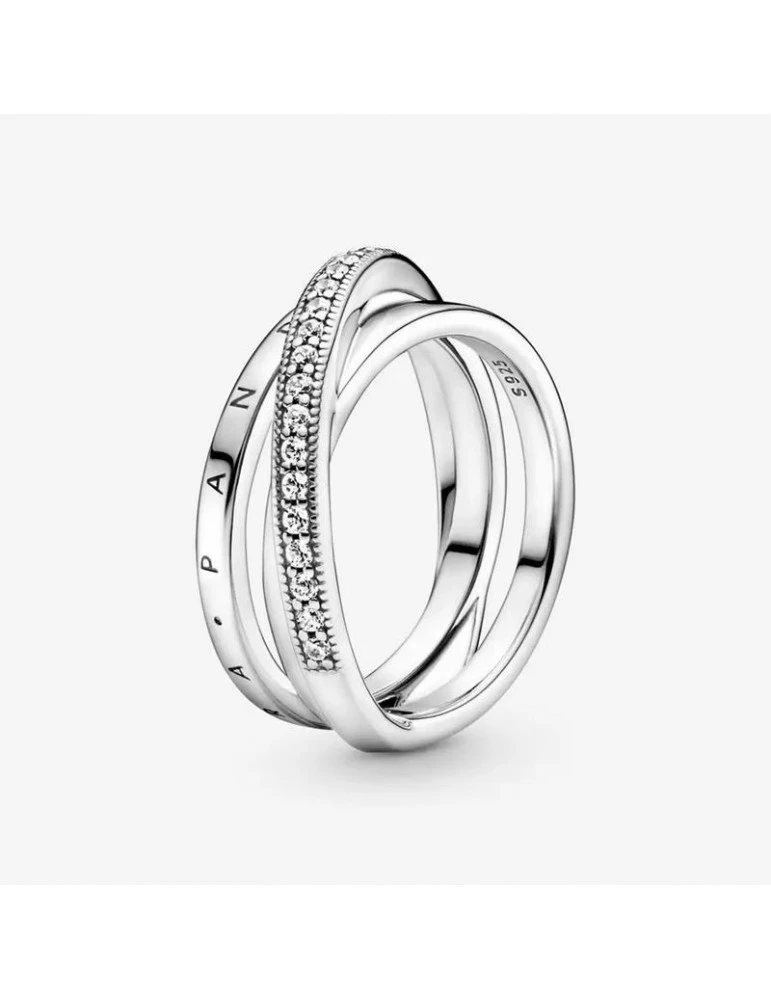 PANDORA Bague Anneau Triple Pavé Croisé