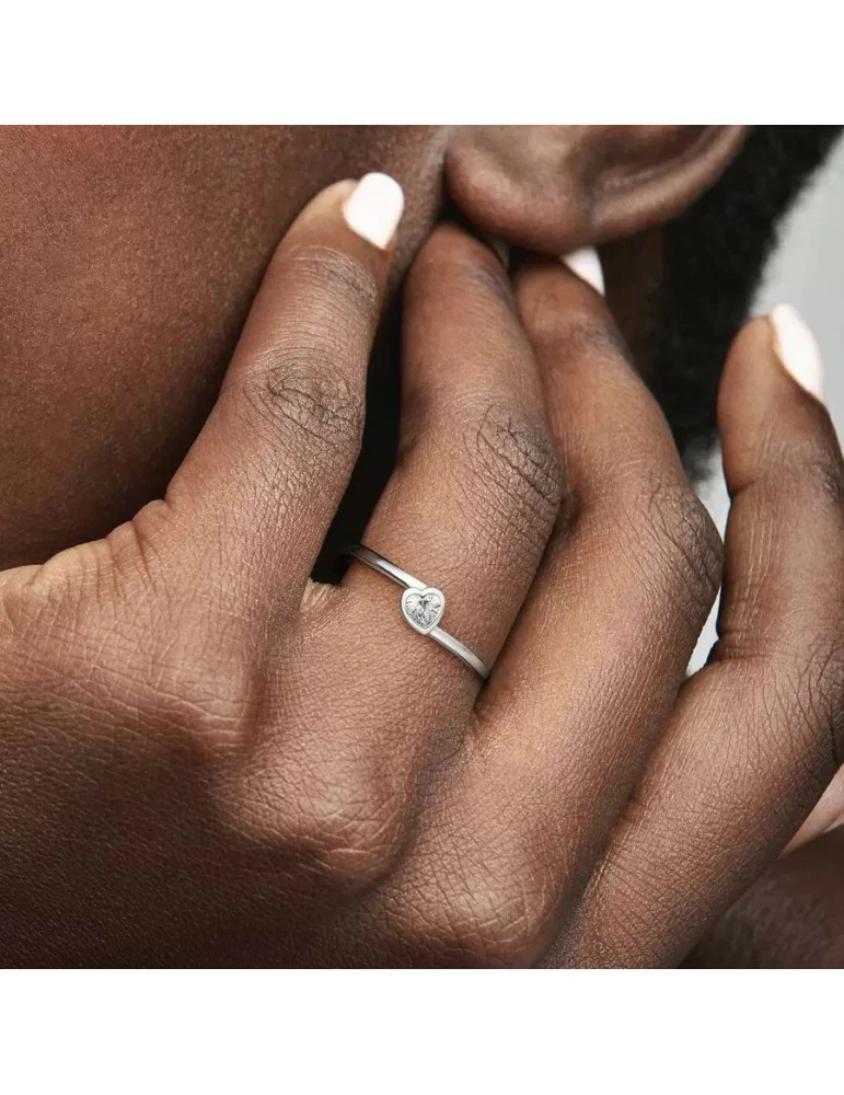 PANDORA Bague Coeur Solitaire Incliné – Image 2