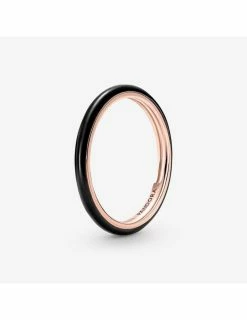 PANDORA Bague Résine Façon Émail Noire Pandora ME