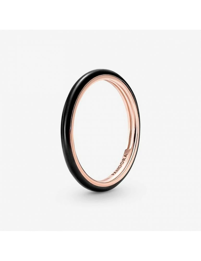 PANDORA Bague Résine Façon Émail Noire Pandora ME