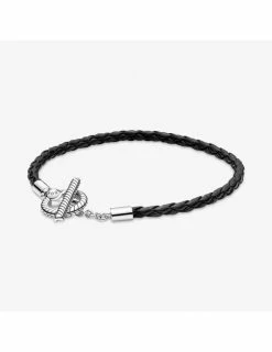 PANDORA Bracelet Fermoir T En Cuir Tressé Pandora Moments