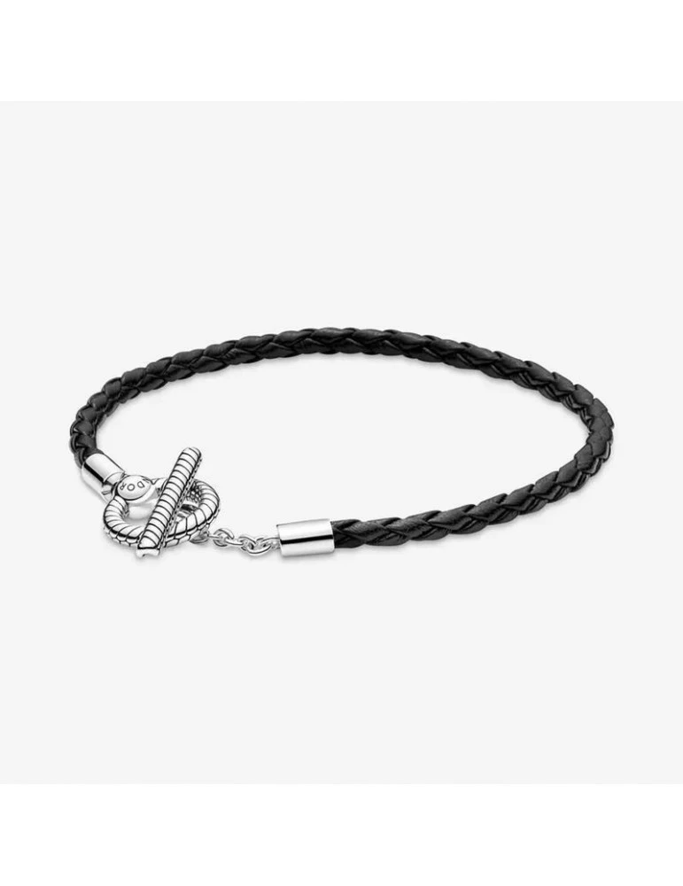 PANDORA Bracelet Fermoir T En Cuir Tressé Pandora Moments