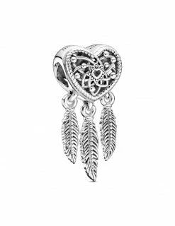 PANDORA Charm Attrape-Rêves Cœur Ajouré & Trio De Plumes