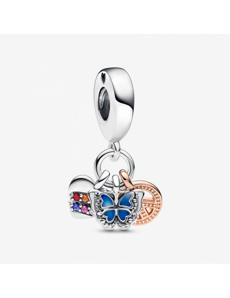 PANDORA Charm Pendant Arc-En-Ciel , Papillon & Paix Bicolore