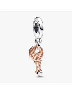 PANDORA Charm Pendant Clé Et Cœur Coulissant Bicolore