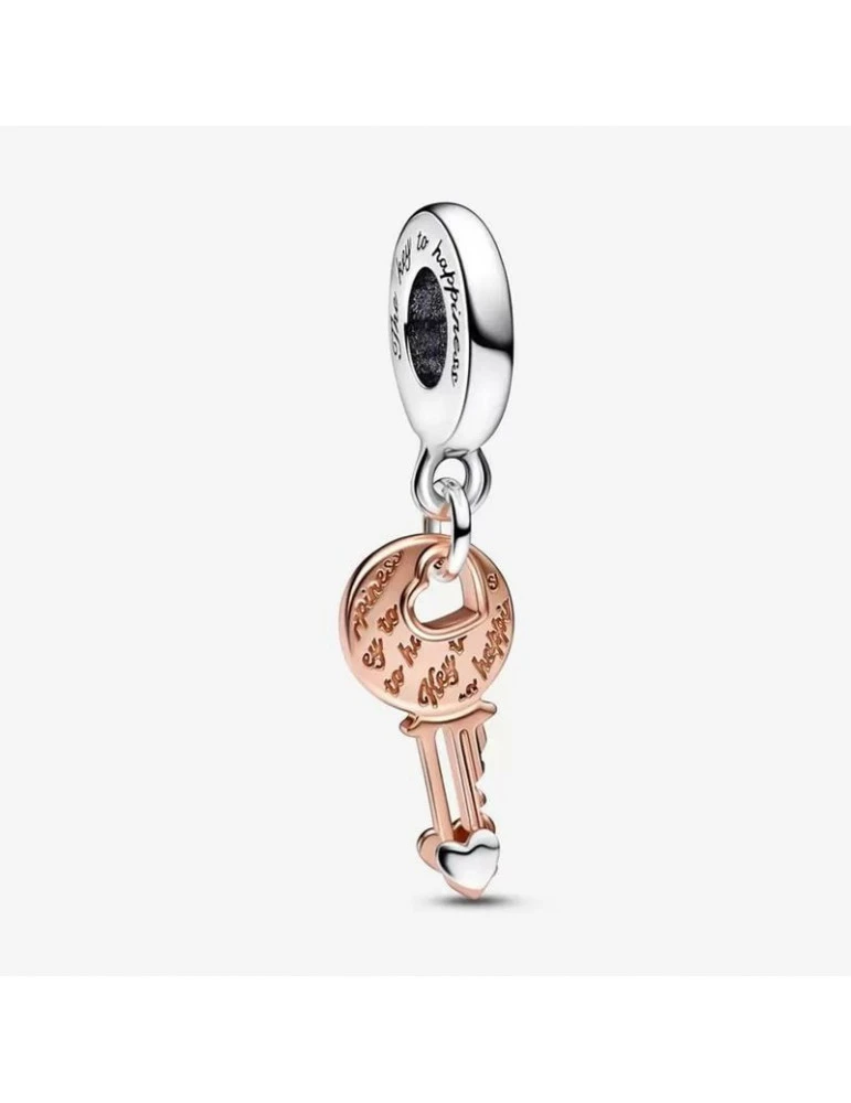 PANDORA Charm Pendant Clé Et Cœur Coulissant Bicolore