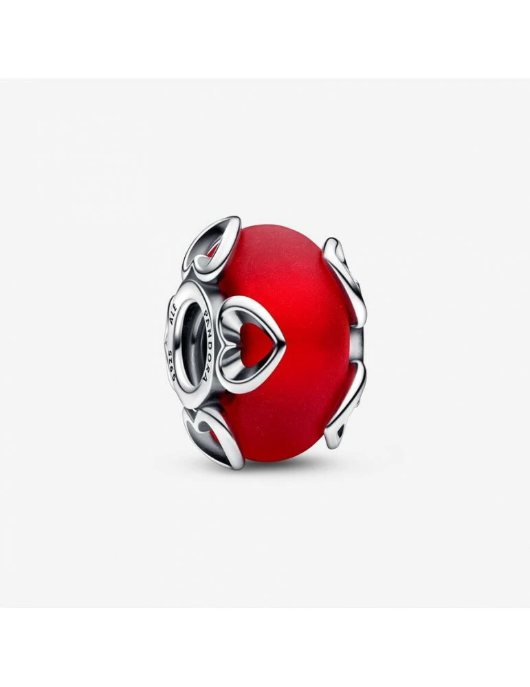 PANDORA Charm Verre De Murano Rouge Givré & Coeurs