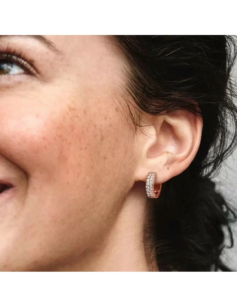 PANDORA Créoles Double Rang Pavées – Image 2