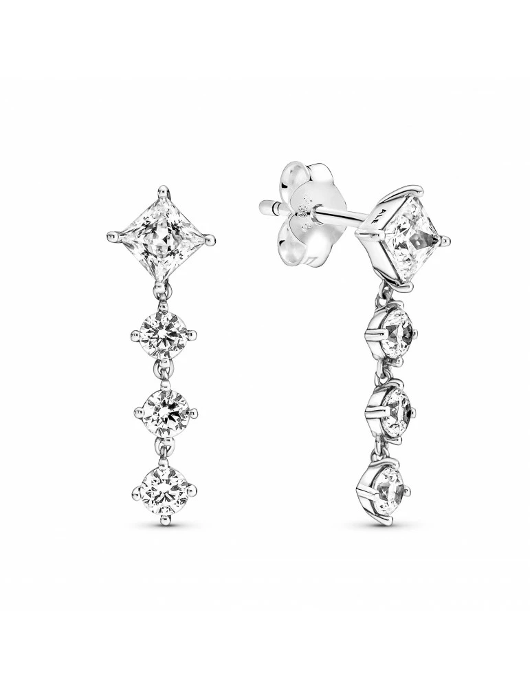 PANDORA Pendants D'Oreilles Ronds & Carrés Scintillants
